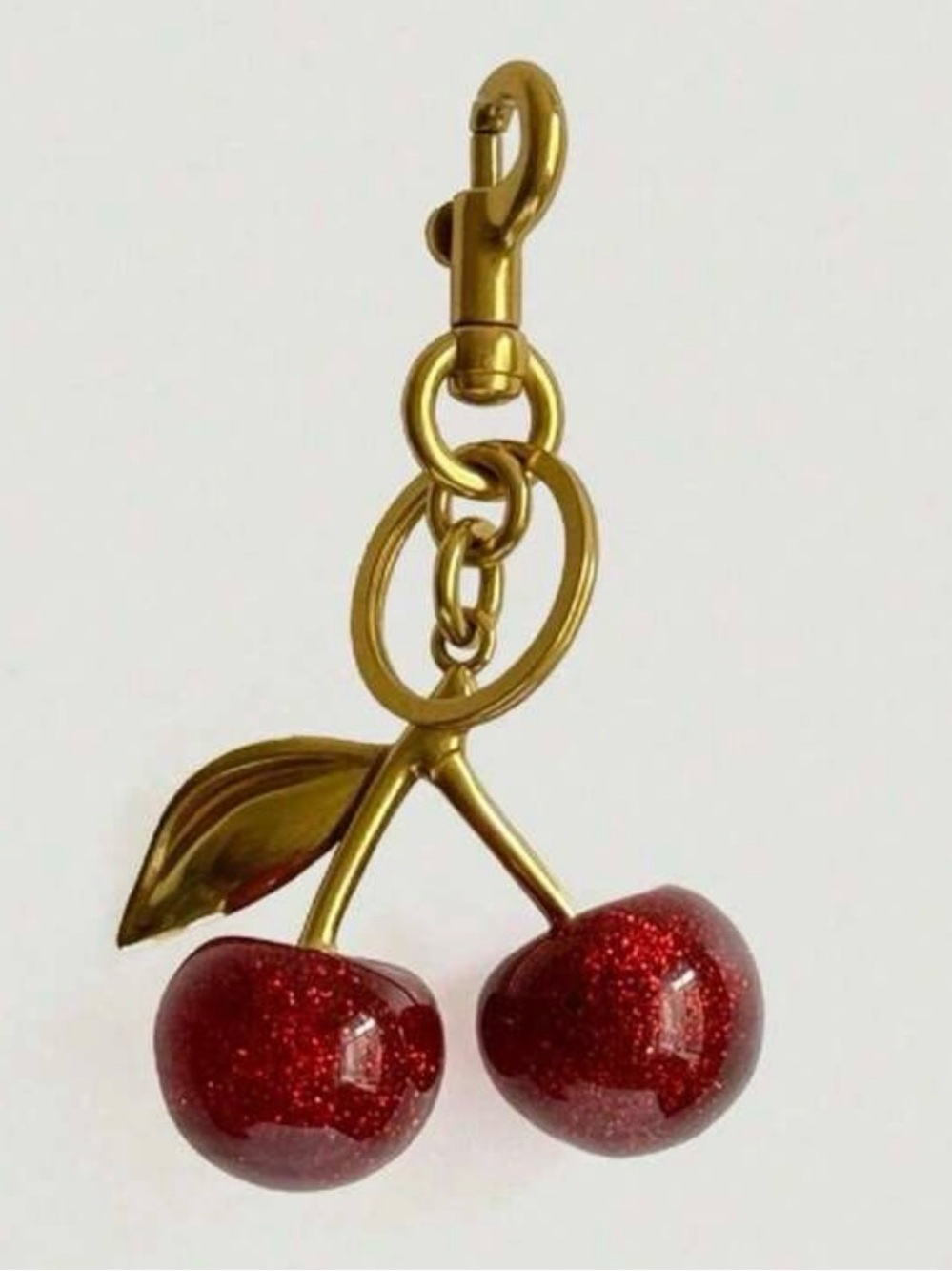 Red Glitter Cherry Bag Charm Keychain Coquette Kawaii Y2K Purse Charm Gold Tone